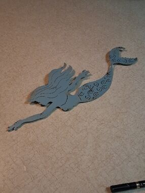 Source Unknown Light Blue Mermaid Wave Metal Wall Art